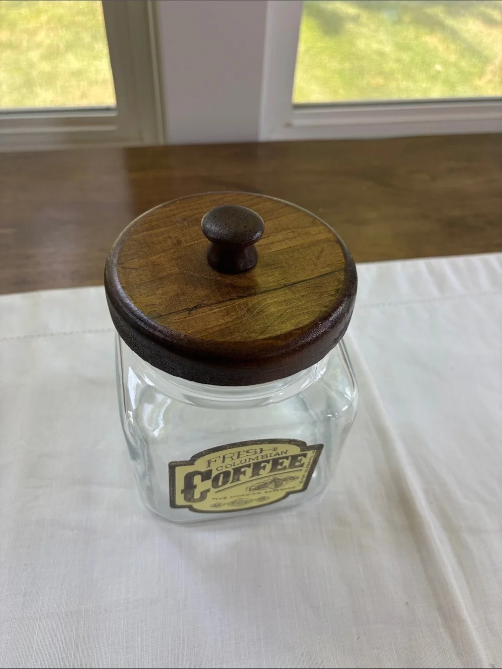 Vintage 1984 Anchor Hocking Coffee Glass Jar w/ Wooden Lid USA SJL Products